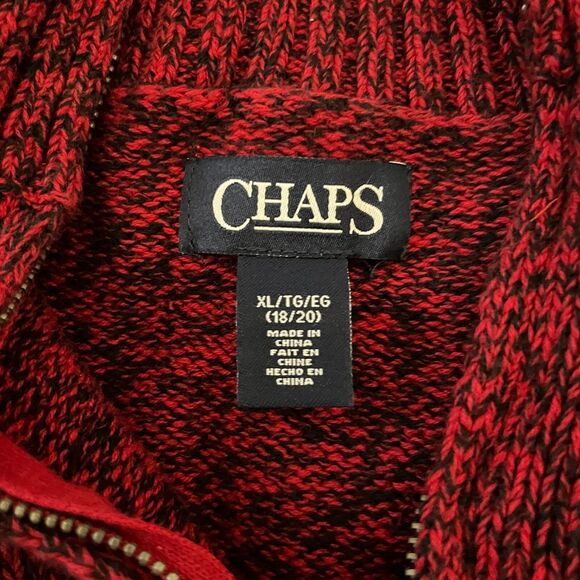 Chaps Sweater Youth XL 18/20 Heather Red Knit 1/4 Zip Long Sleeve Sweatshirt Top - Picture 4 of 7